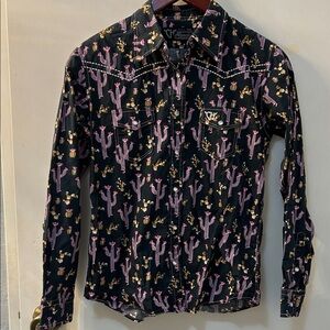 COWBOY HARDWARE Girl’s Pink Cactus Print Button-Up Shirt, Sz XL